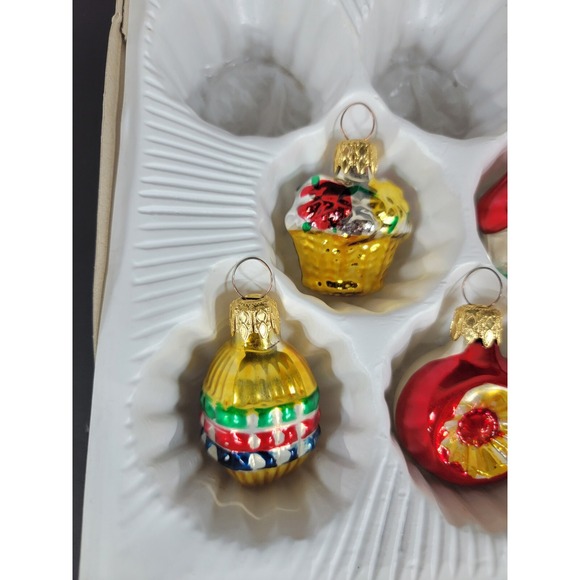 Lot of 6 Christmas Germany Blown Glitter Berry Ball Ornament House nut flower 2" - Picture 6 of 8